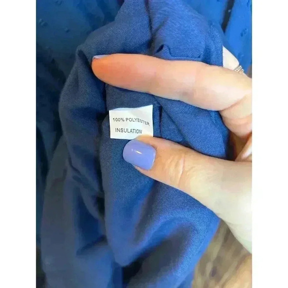 Swiss Dot Faux Wrap Dress with Lining Deep Blue Size S - Picture 11 of 12